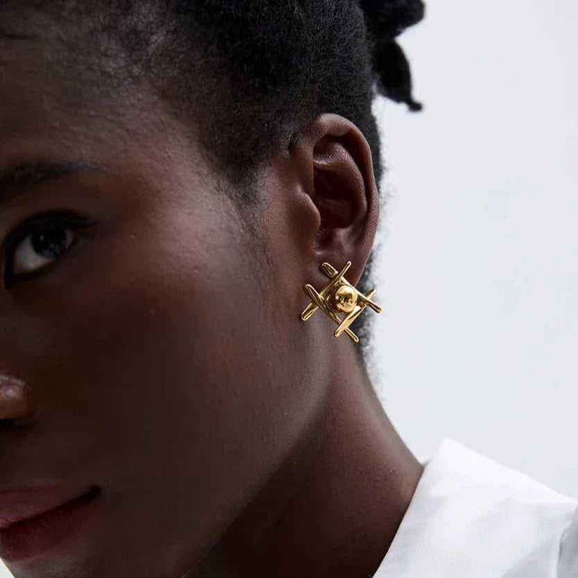 Ziva Geometry Sphere and Bars Stud Earrings