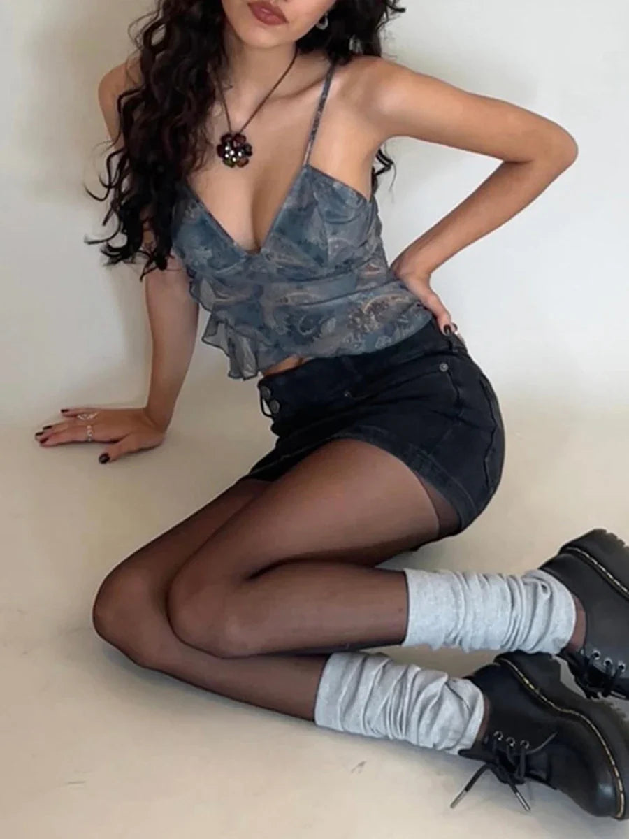 Floral Spaghetti Straps V-Neck Backless Cami Top