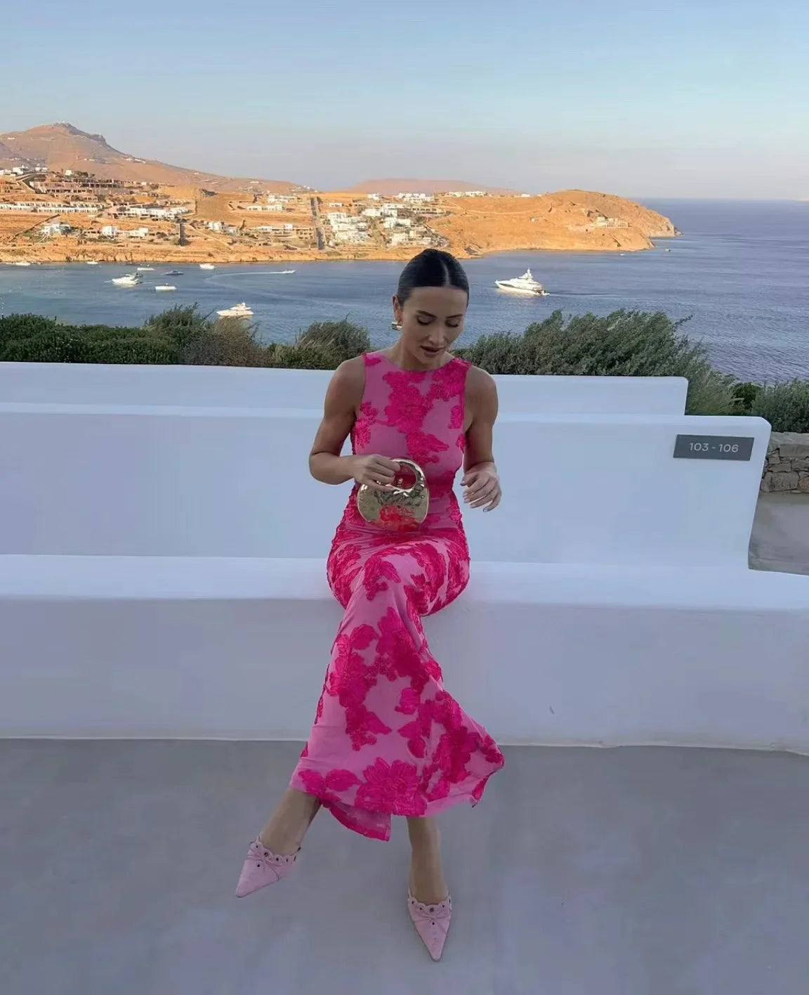 3D Flowers Sleeveless Party Midi Dress