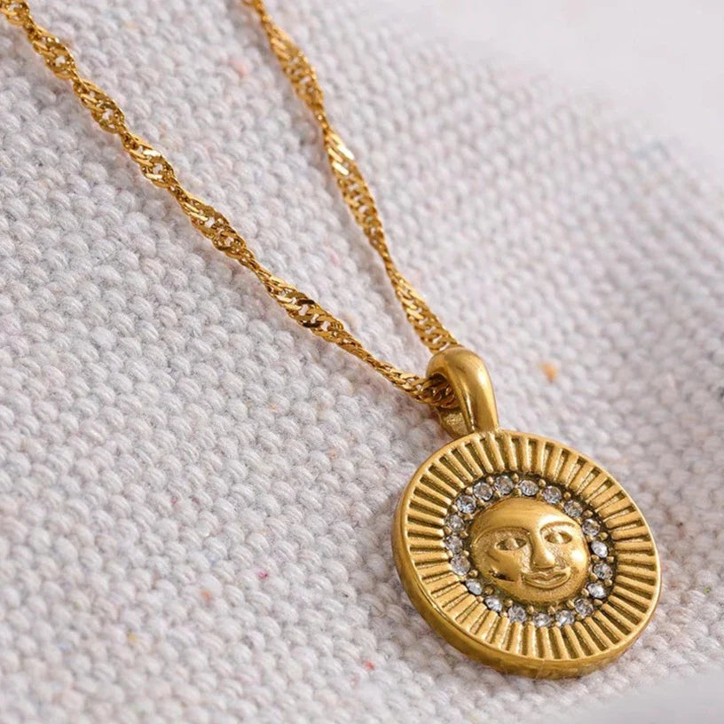 Golden Soleil CZ Medallion Necklace