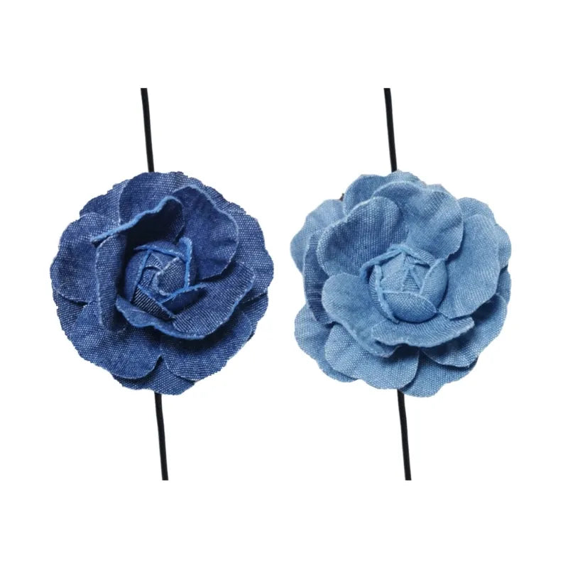 Denim Rose Corsage Choker Necklaces