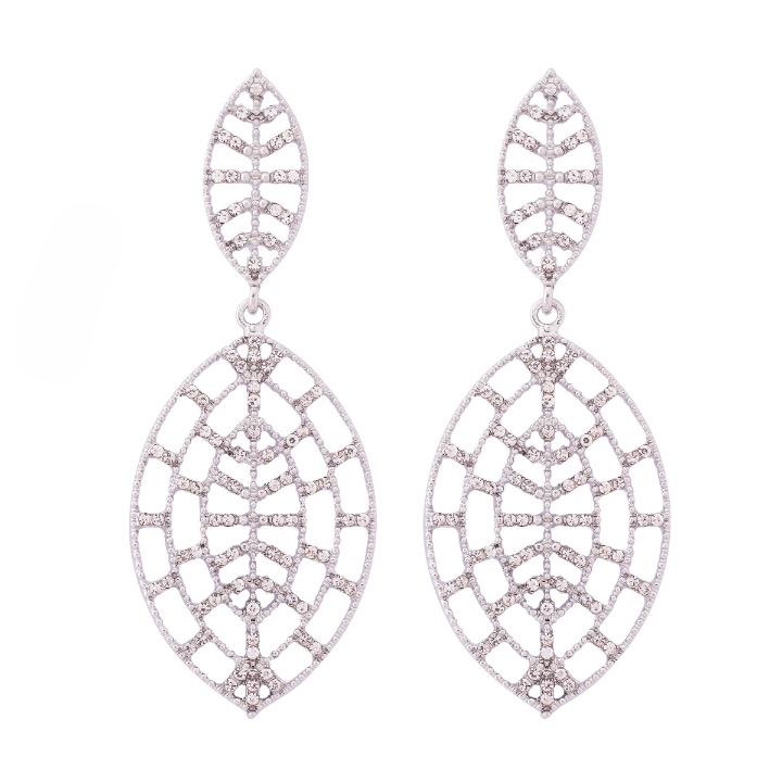 Crystal Leaf Web Drop Earrings