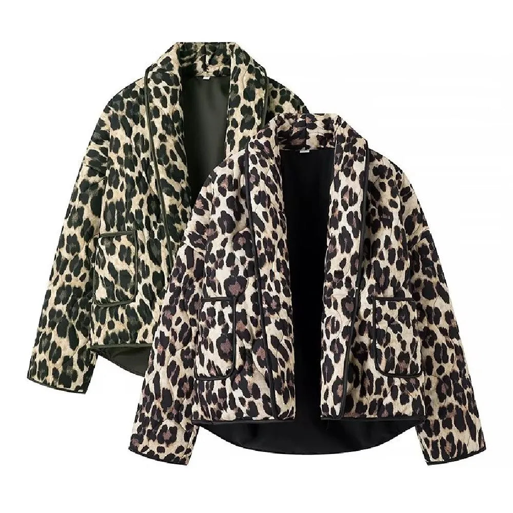 Jain Leopard Print Lapel Quilted Jacket