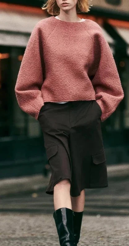 Cassi Pink Woolen Boulce Sweatshirts