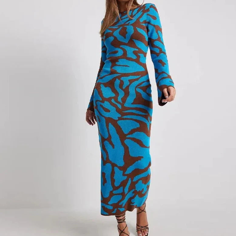 Aili Pattern Prints Bodycon Maxi Dress
