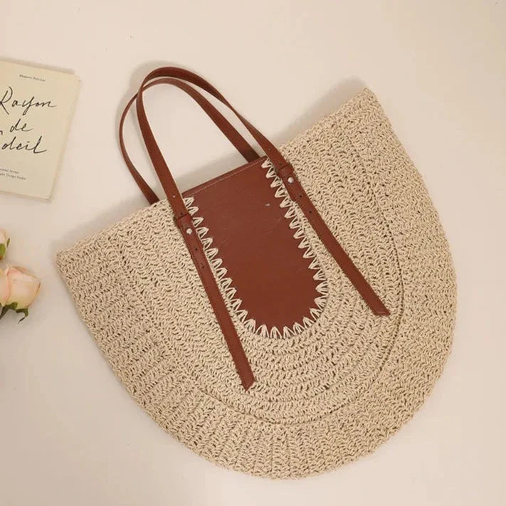 Lutie Colorblock Half Moon Straw Shoulder Bag