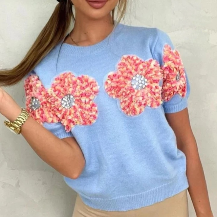 Terri Flower Sequin Embellished Knit Top