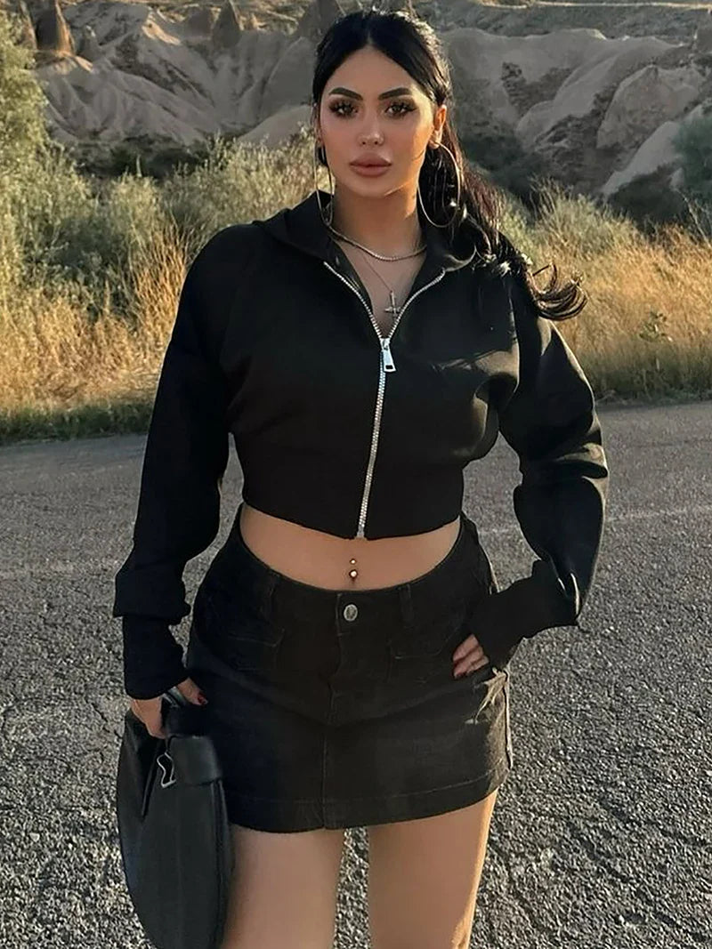Fleece Cropped Zipper Hoodie
