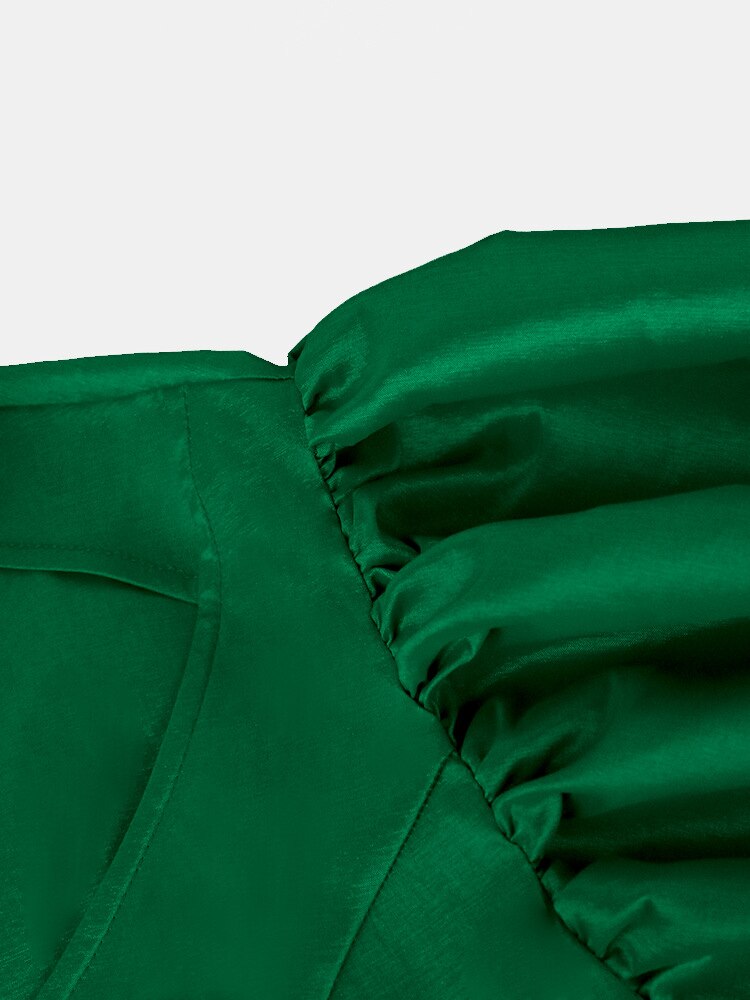 Green Long Dresses Square Collar Lantern Sleeve Evening Party Gowns