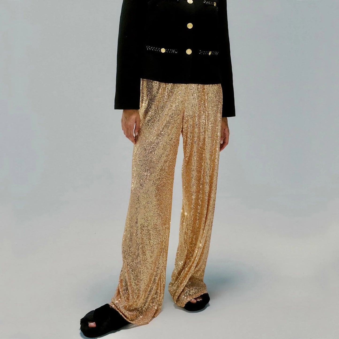 Shona Metallic Sequin Wide Leg Pants