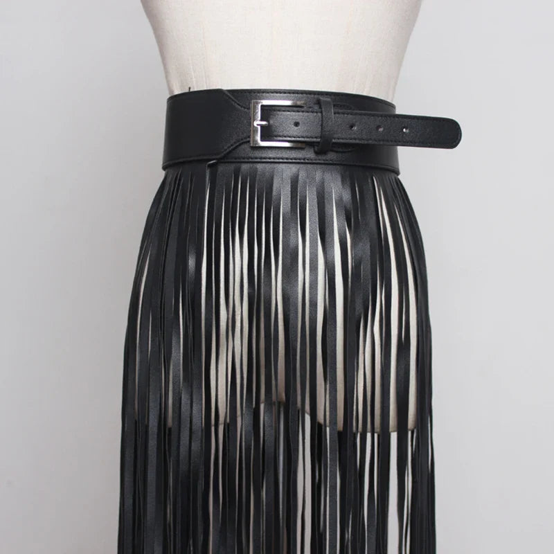 Nadine Faux Leather Tassel Skirt Belt