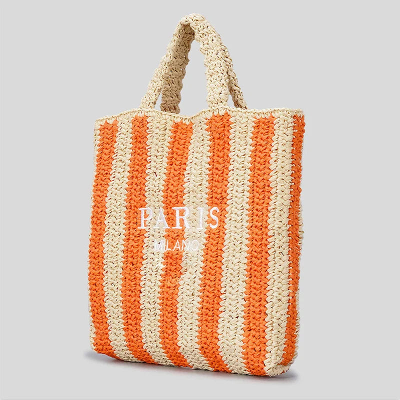 Paris Candy Color Stripes Straw Knit Shopper Totes
