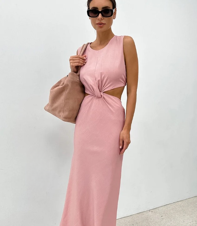 Tansy Twist Front Waist Cut Out Sleeveless Dress