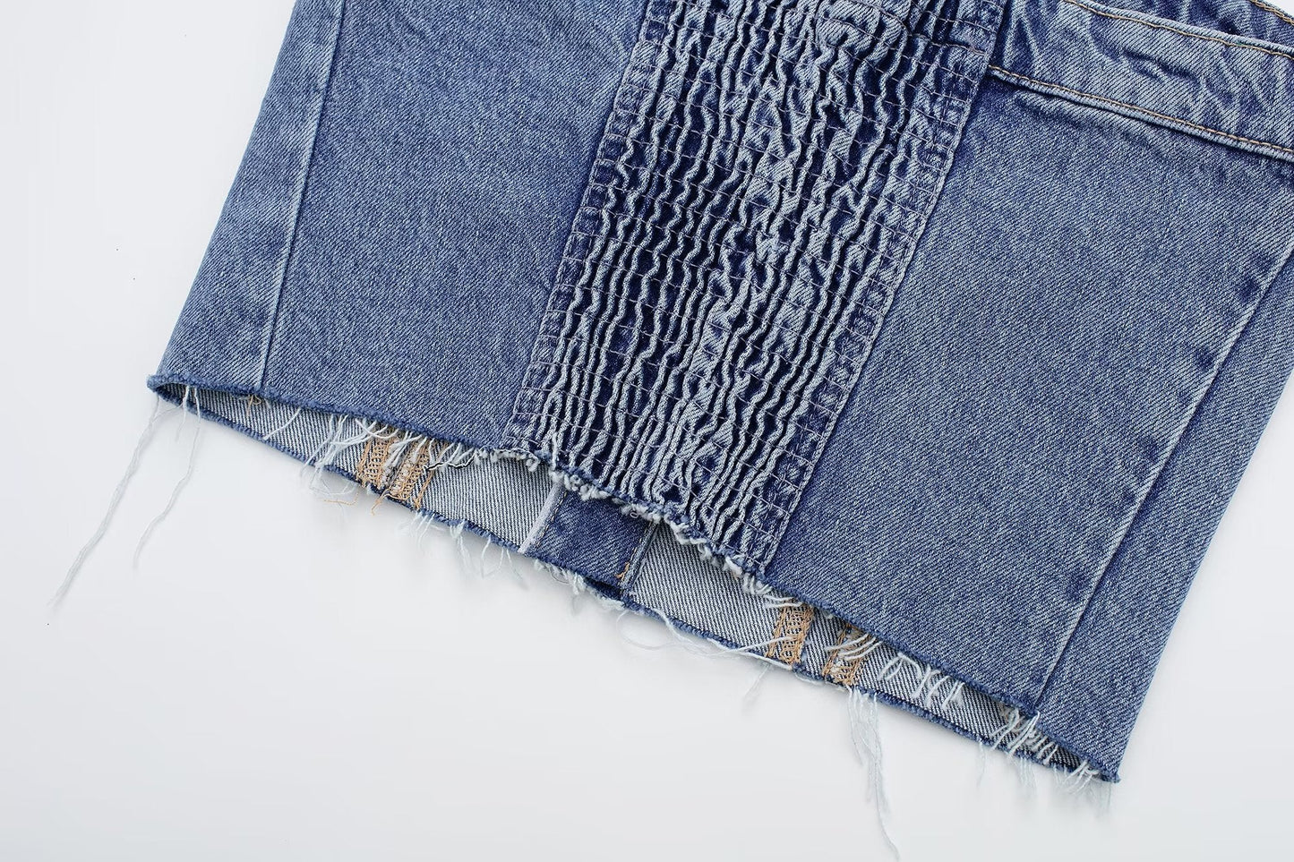 Blue Denim Buttoned Bandeau Top High Street Vintage Slim Female Chic Short Tops