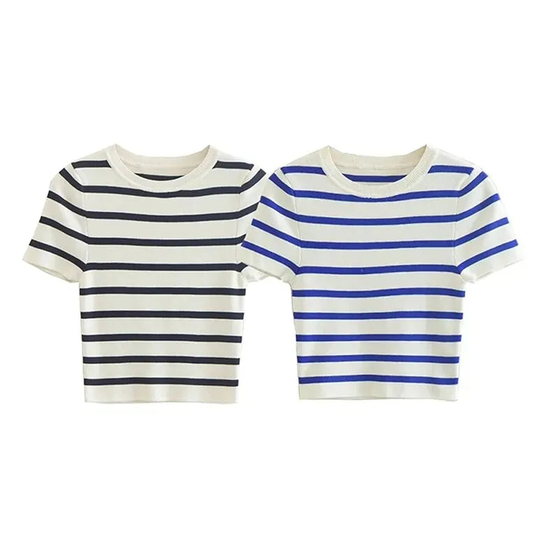 Manon Breton Stripe Cropped Knit Tops