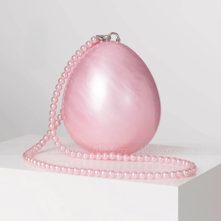 Niew Pink Acrylic Pearlescent Egg Evening Clutch