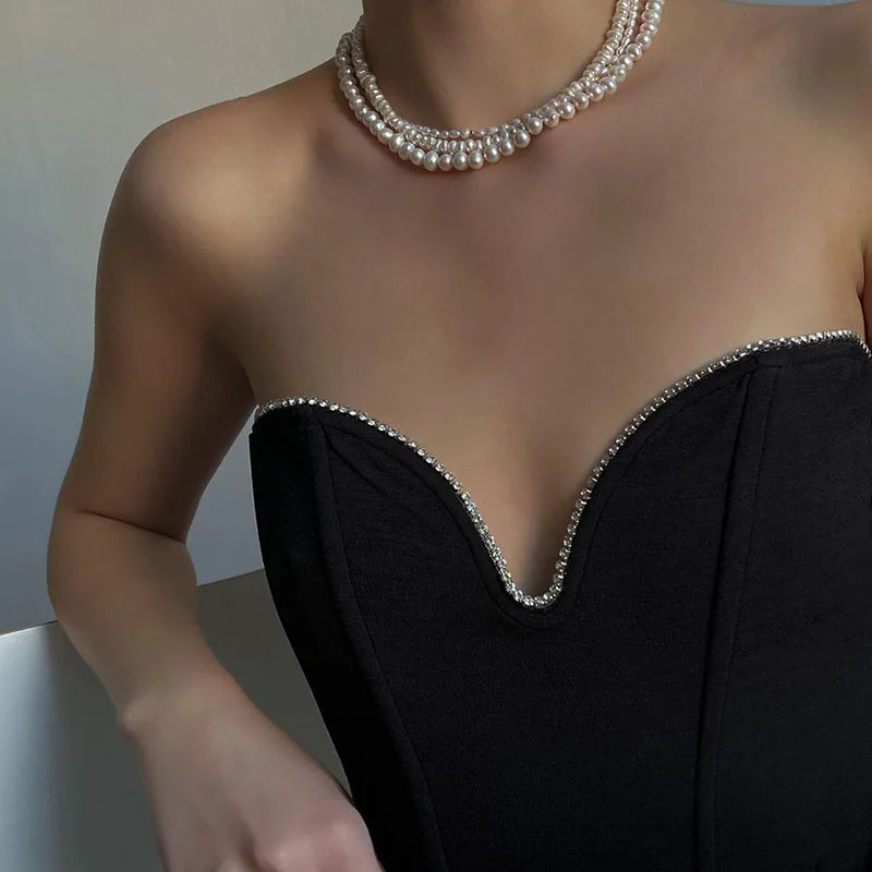 Deep V Neck Halter Crop Strapless