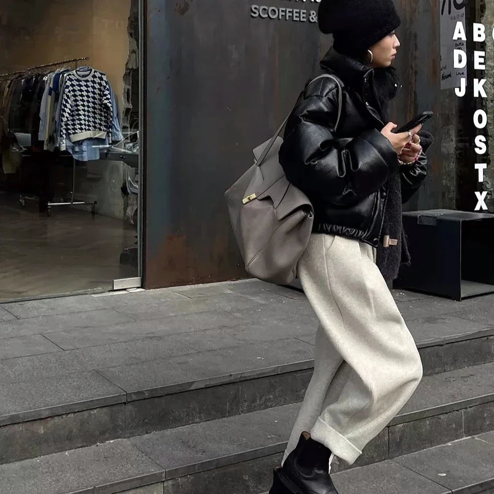 Chic Pleated Woolen Newsboy Pants