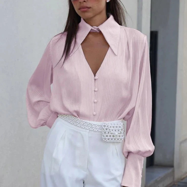 Millie Pinstripe Detachable Collar Satin Blouse