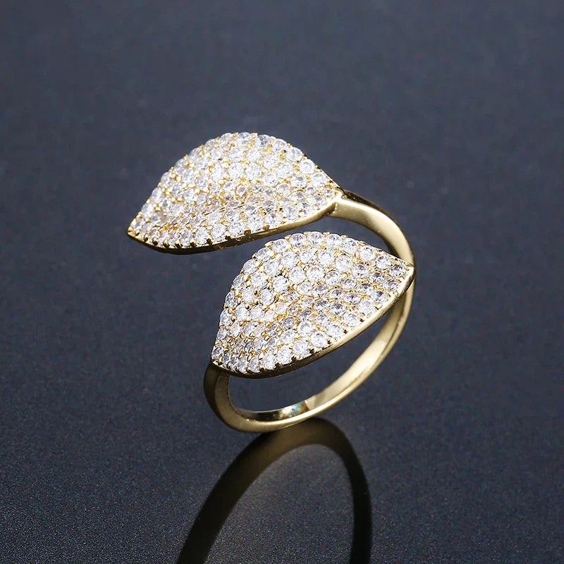 Rhinestone Flower Leaf Cocktail Rings