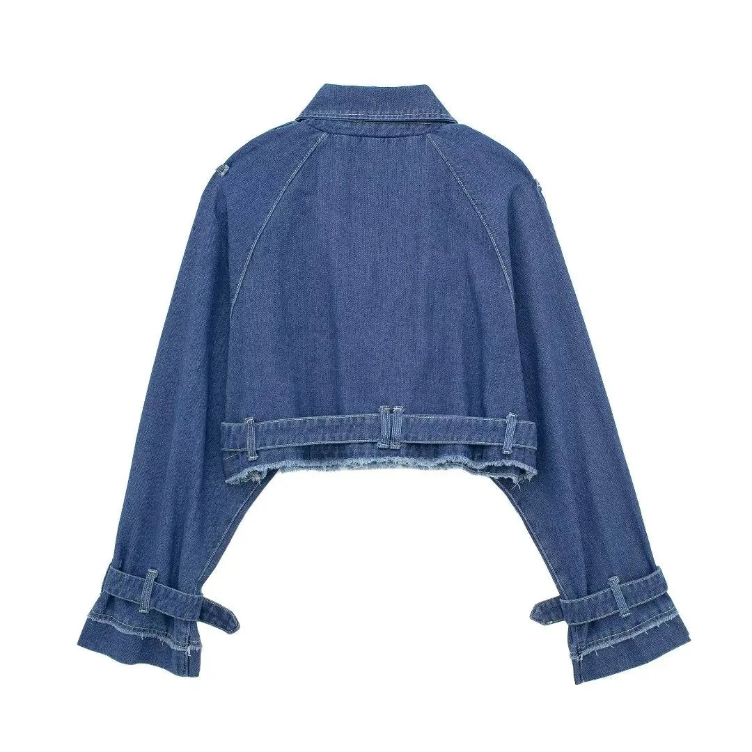 Rhea Cropped Denim Biker Jacket