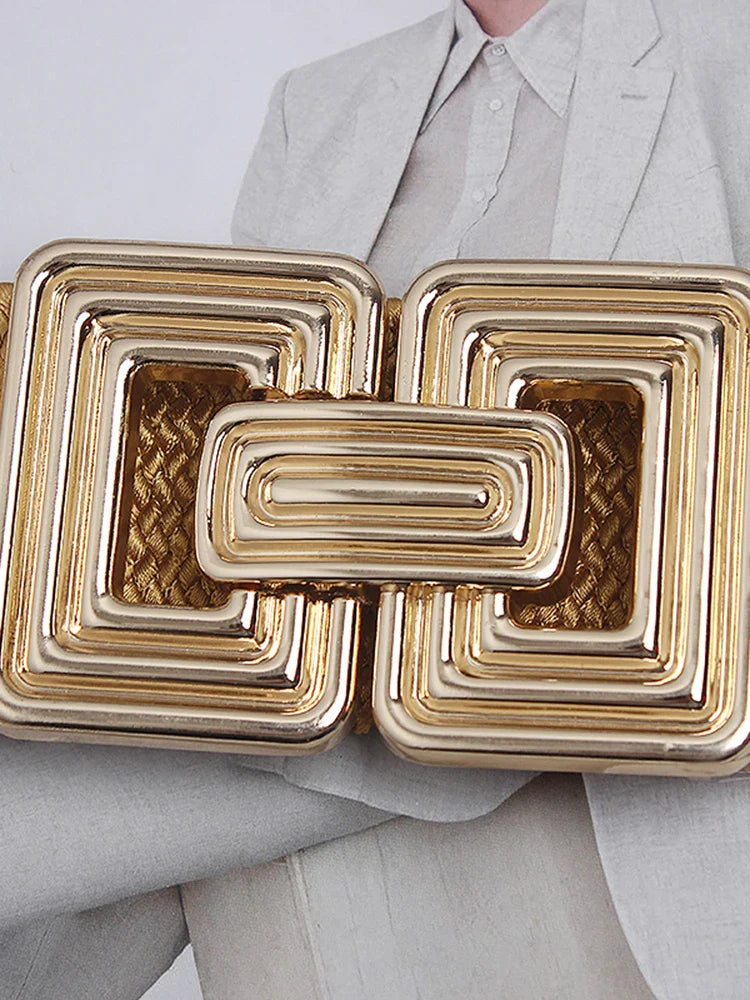 Vintage Square Buckle Woven Metallic Belts