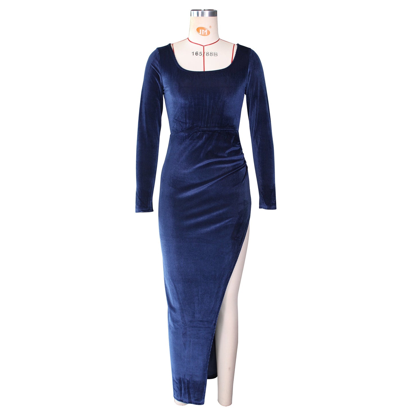 Elegant Velvet High Waist Slit Maxi Dress Long Sleeve Evening Party Dress