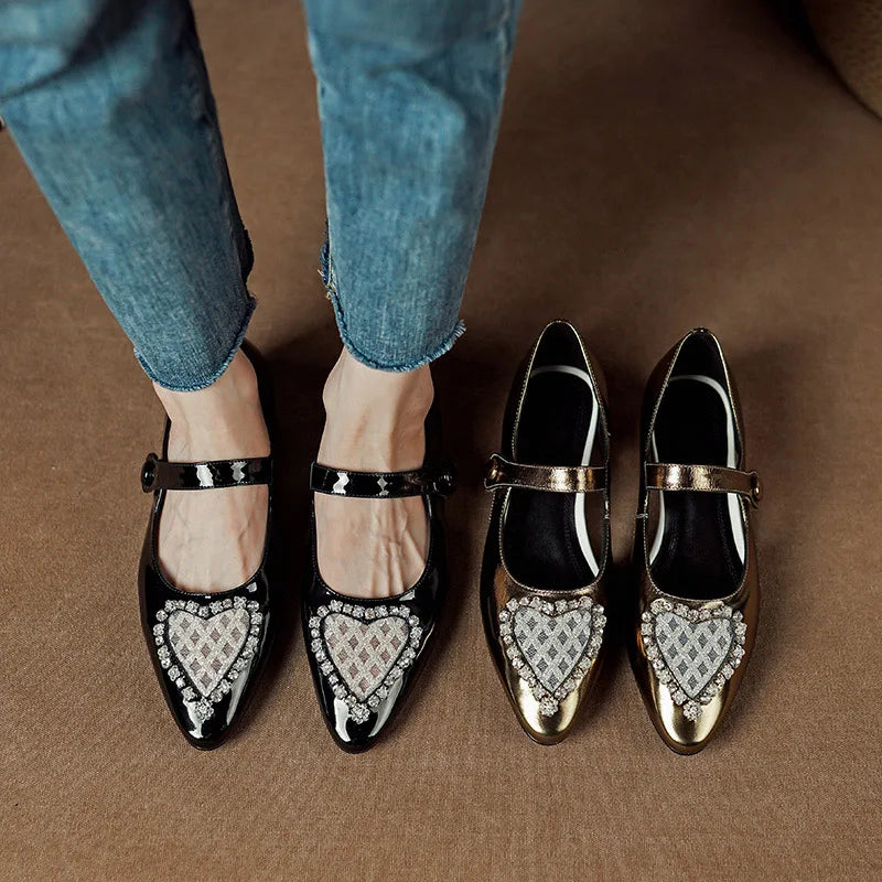 Maria Heart Embellished Mary Janes Flats