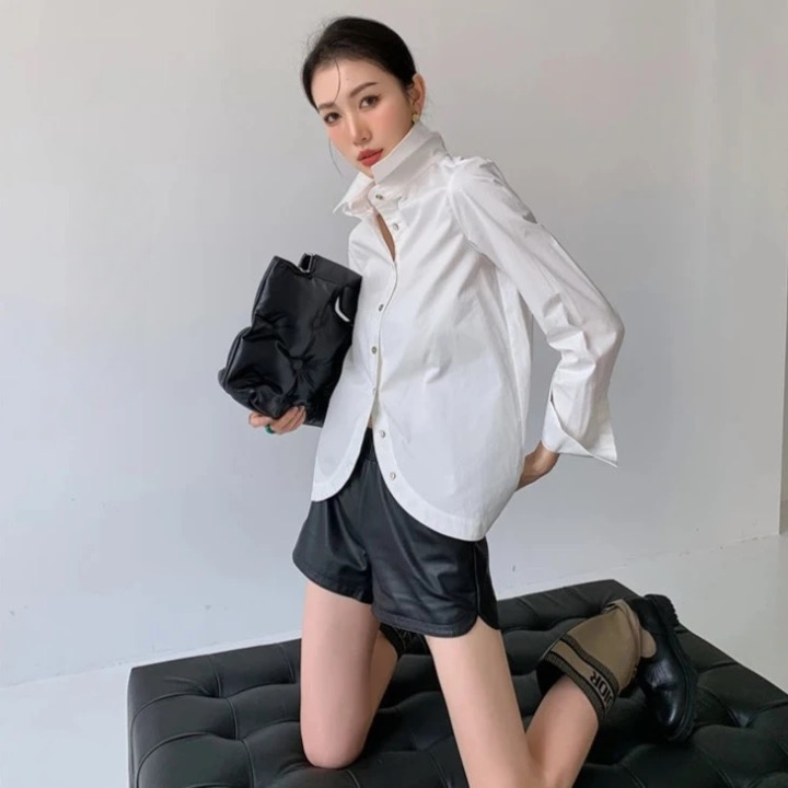 Yumie Arc Hem White Dress Shirt