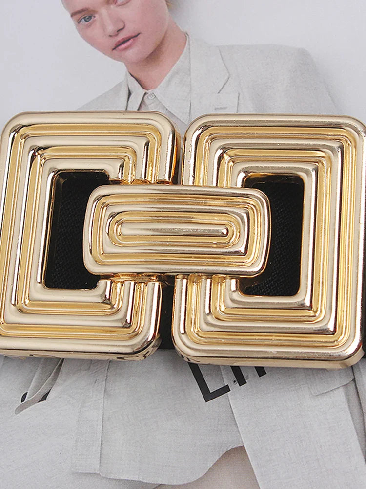 Vintage Square Buckle Woven Metallic Belts