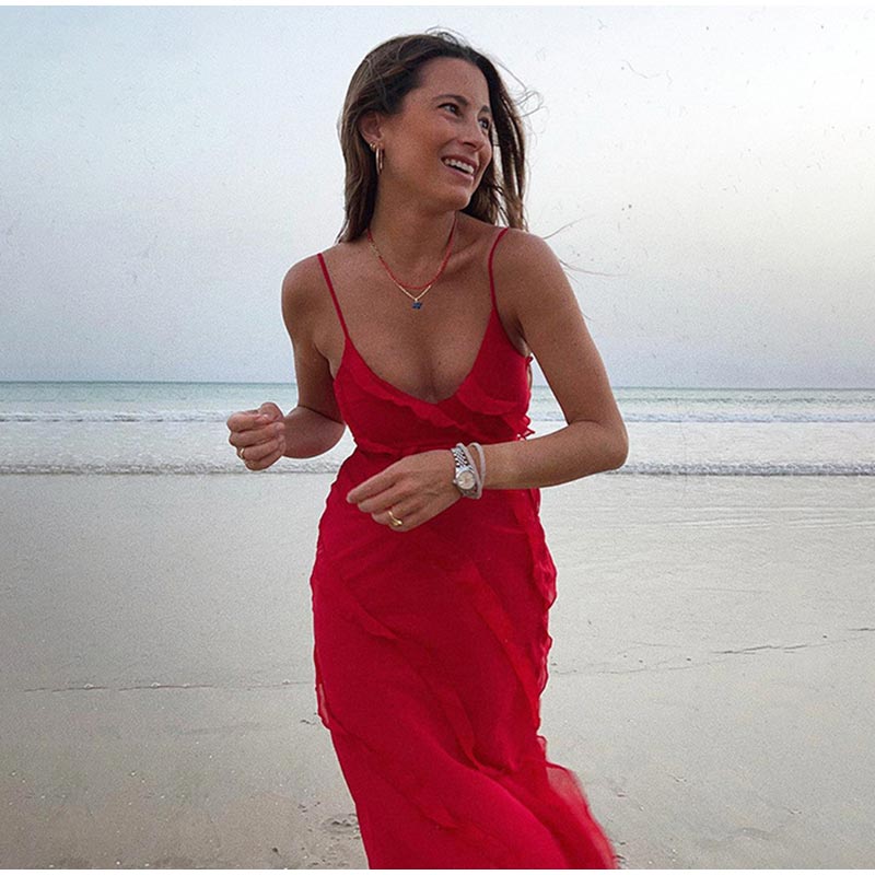 Elegant Deep V Neck Maxi Dress