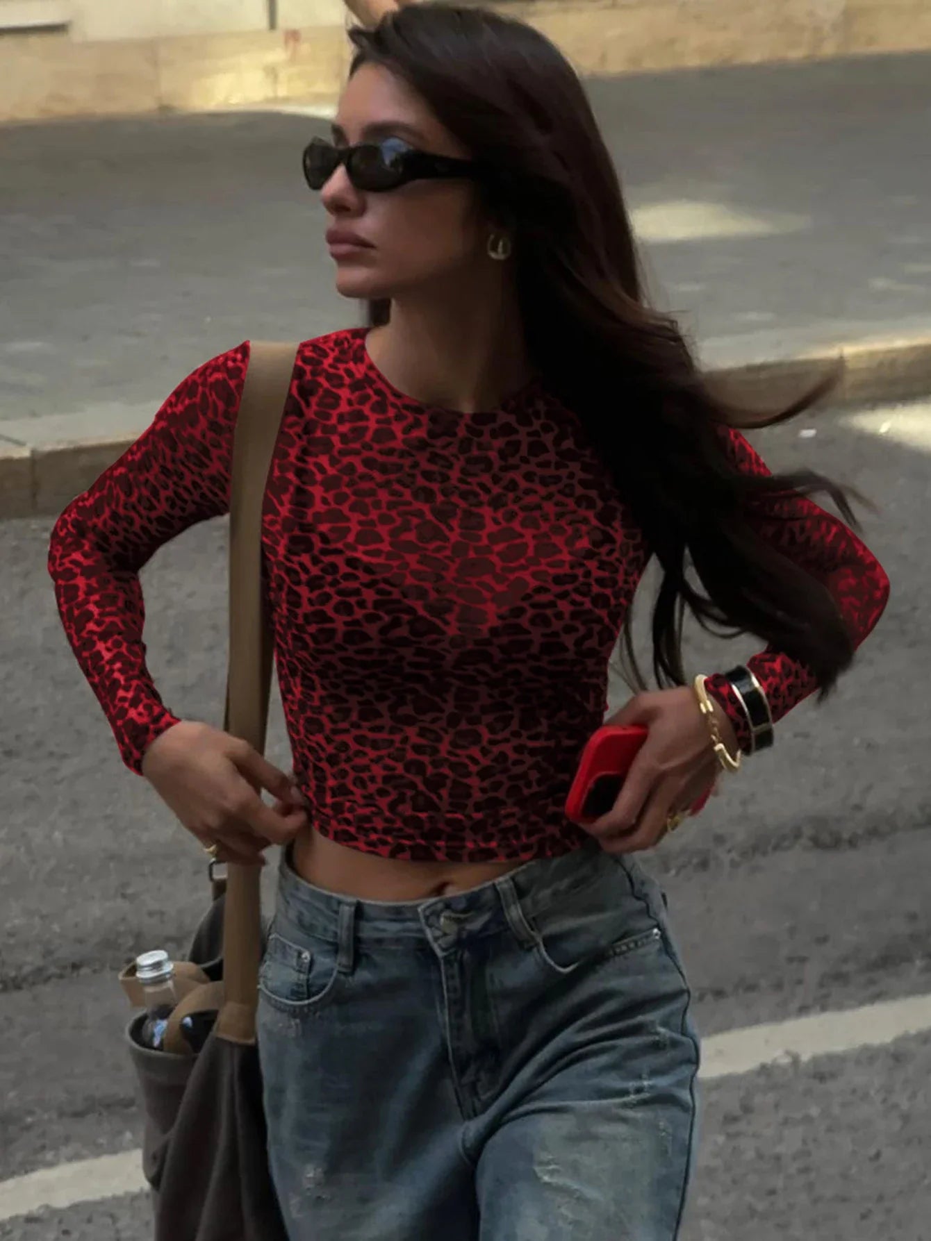 Leopard Mesh Crop Sheer Top