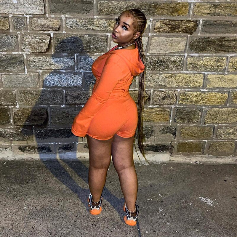 Long Sleeves Hooded Zip Up Romper