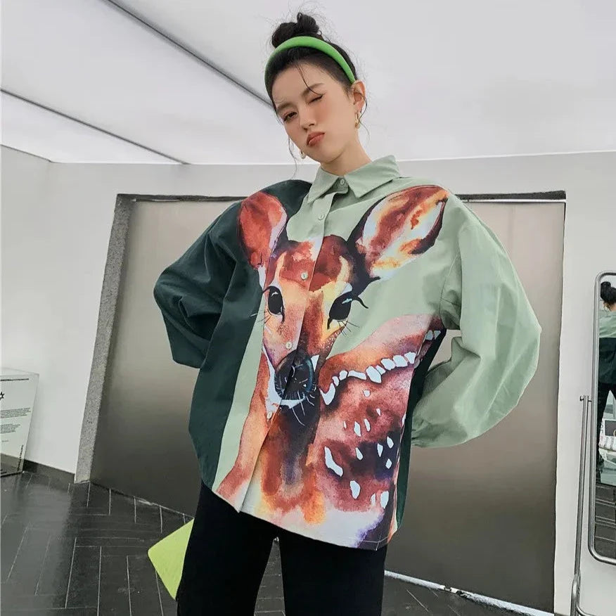 Susie Deer Print Casual Shirts