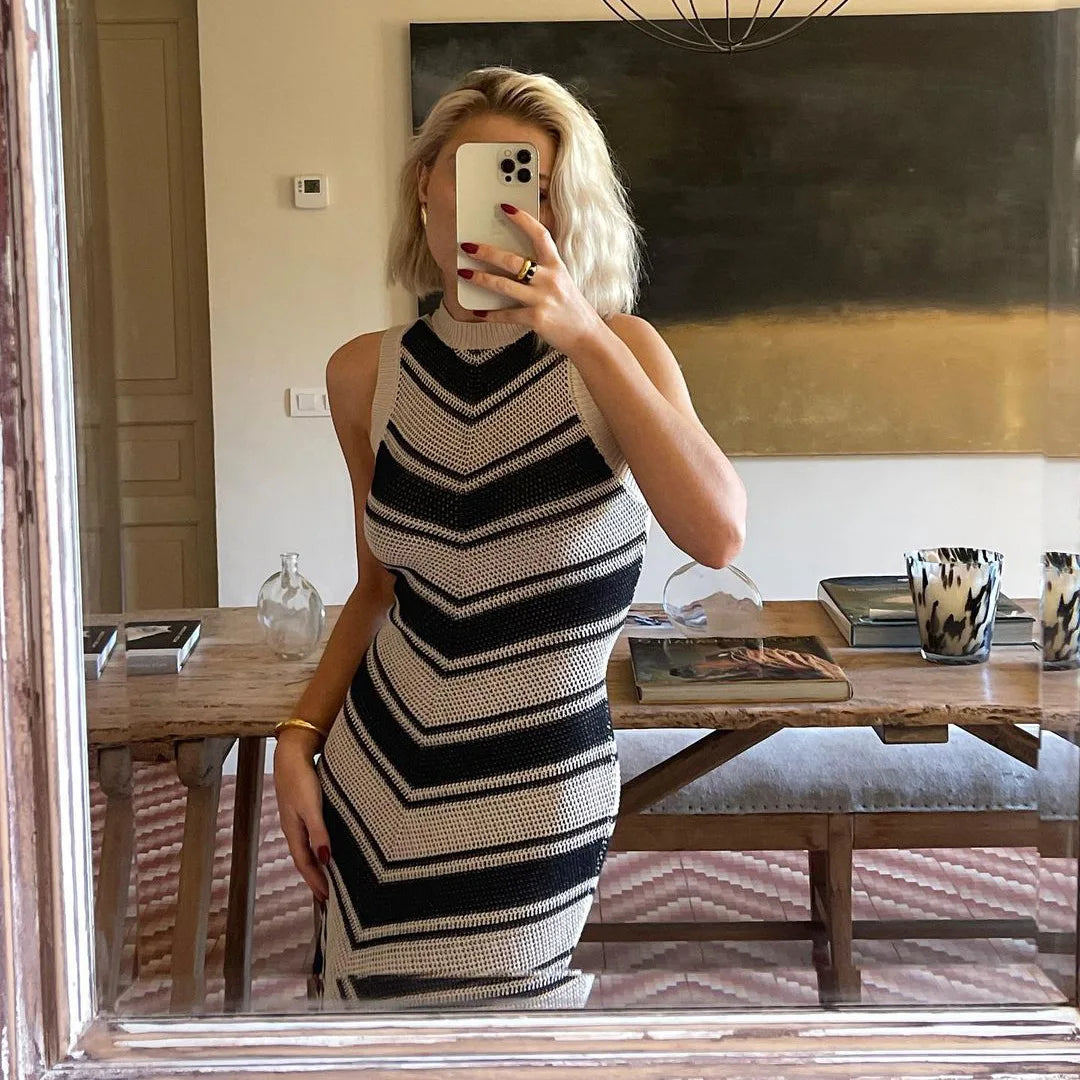 Linna Chevron Stripe Maxi Tank Knit Dress