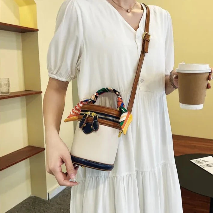 Tami Scarf Handle Barrel Bucket Bag