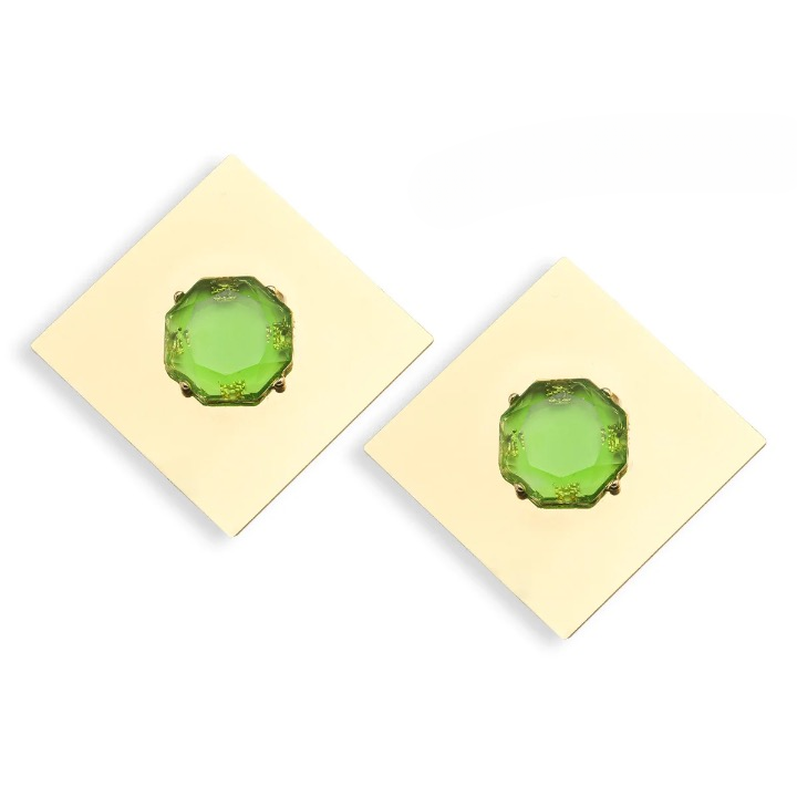 Izara CZ Color Gemstone Square Metal Drop Earrings