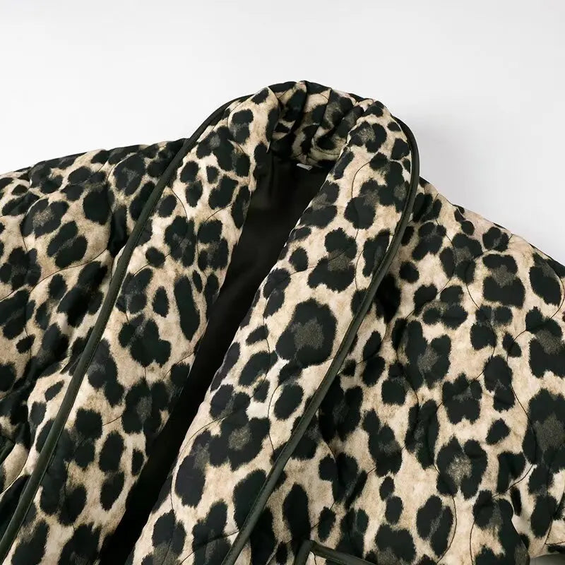 Jain Leopard Print Lapel Quilted Jacket