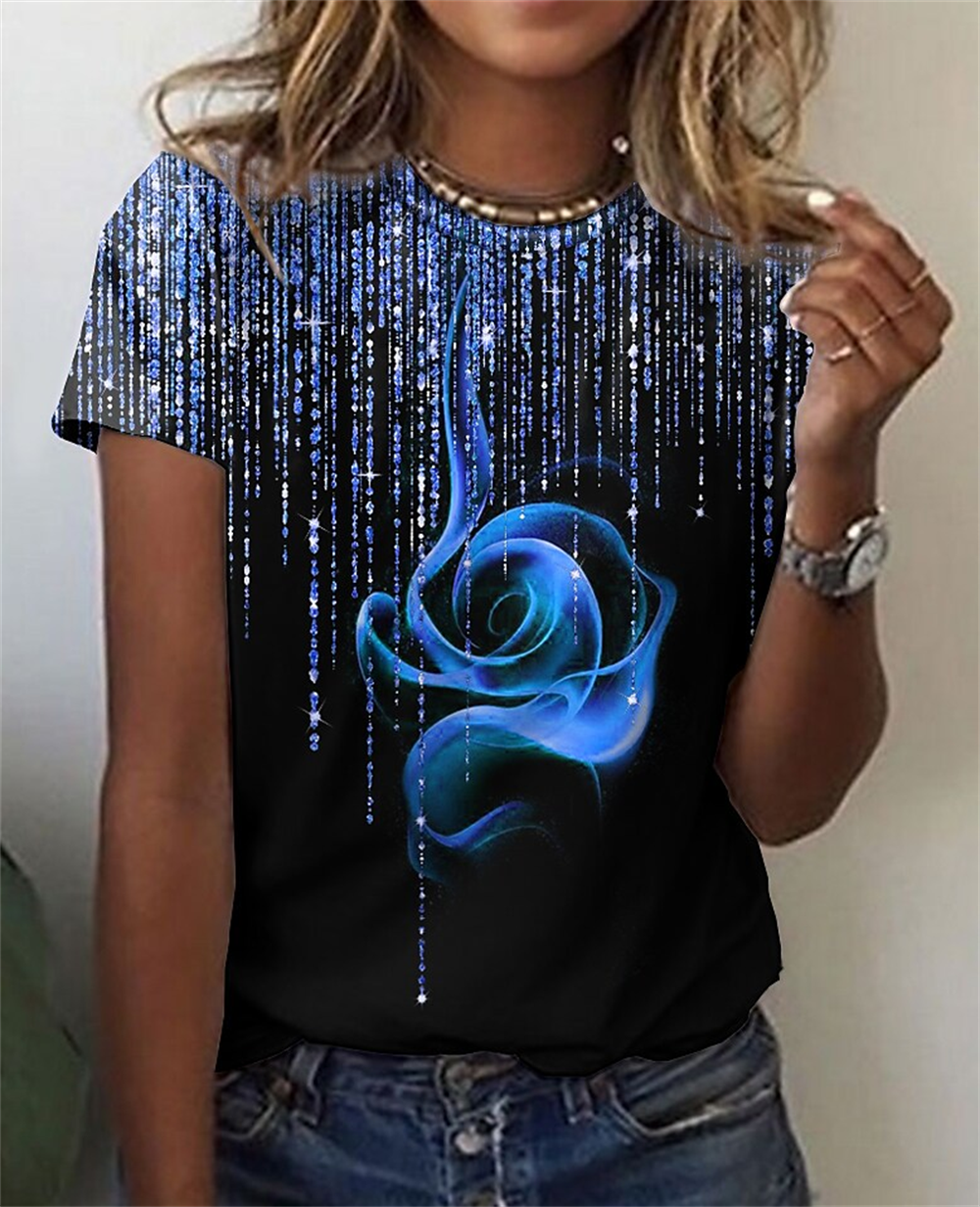 Fashion Blouse Tops for Woman 3D Rose Printing Short
