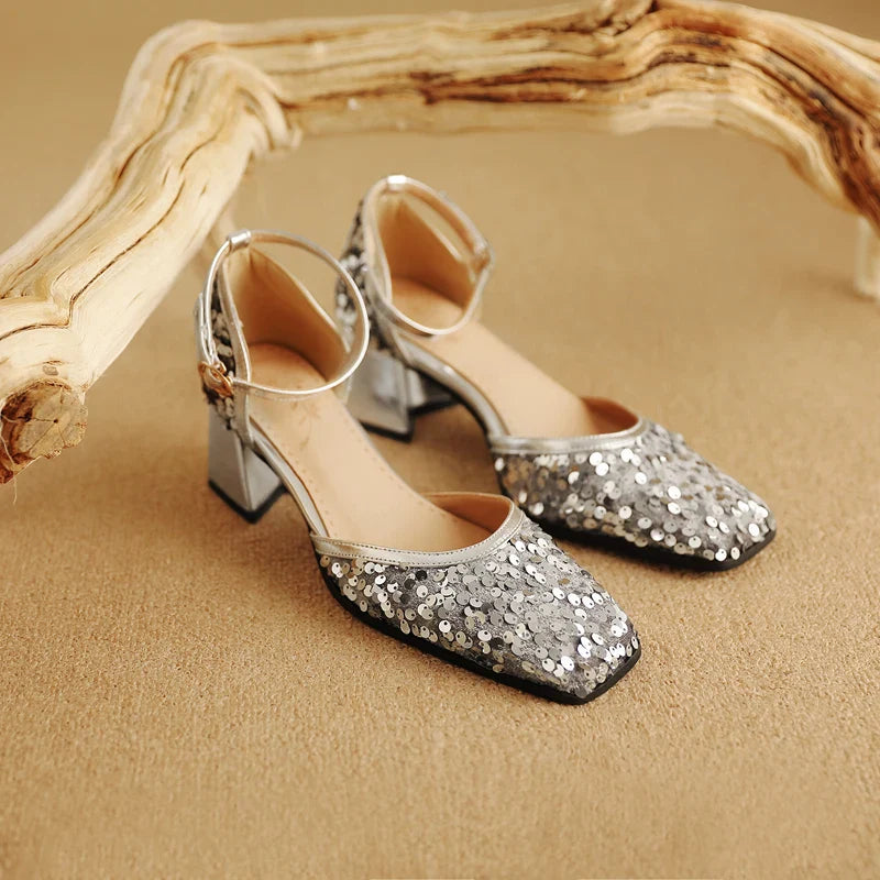 Marley Metallic Sequin Ankle Strap Sandals