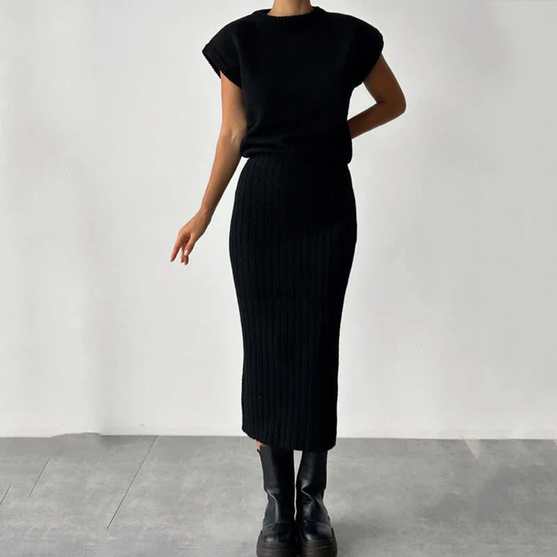 Giona Casual Knit O-neck Top & Bodycon Skirts Set