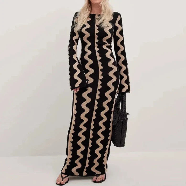 Aili Pattern Prints Bodycon Maxi Dress