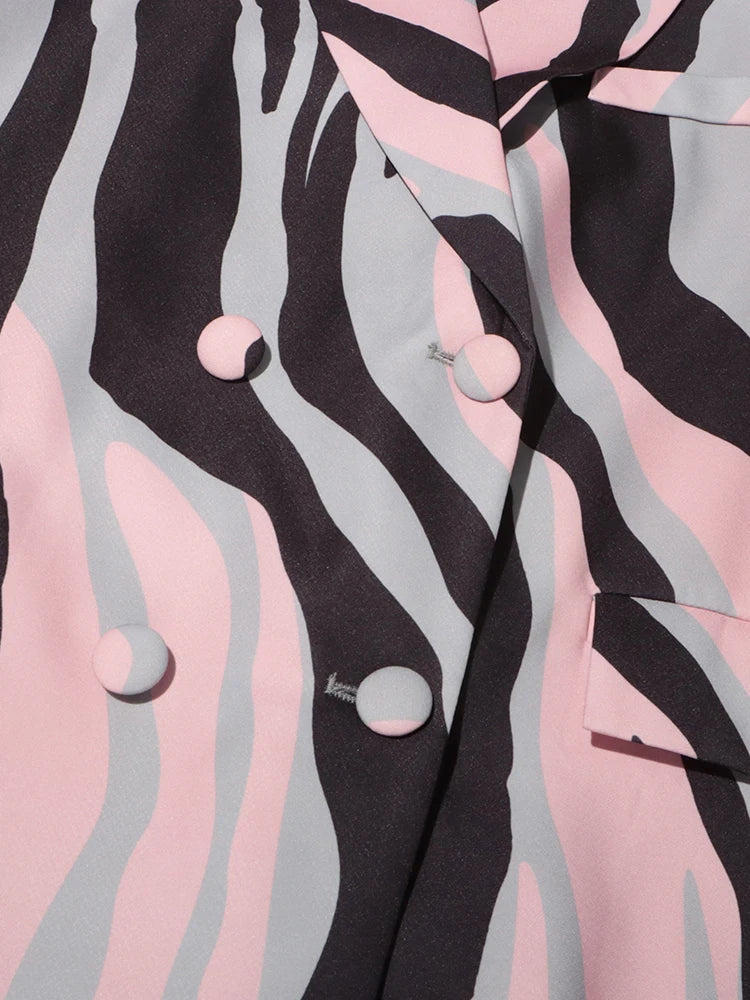 Lysa Pink Abstract Prints Belted Blazer