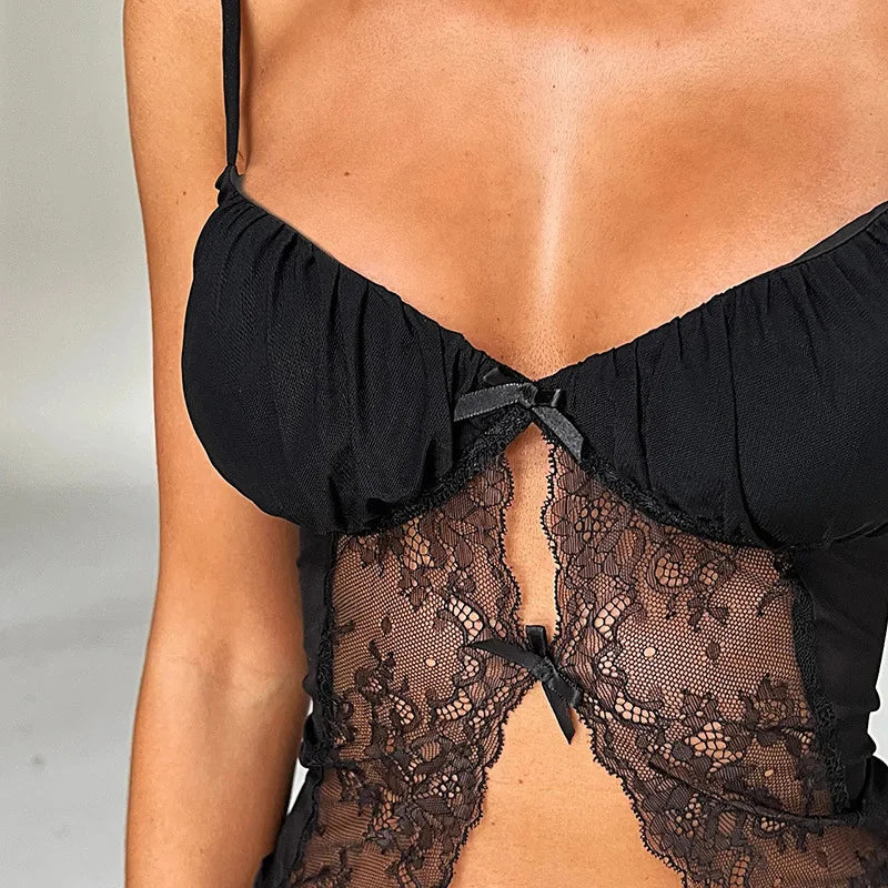 Grunge See Through Lace Y2K Backless Crop Top