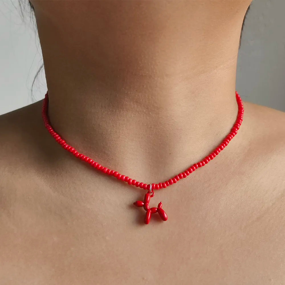 Colorful Poodle Pendant Beads Choker Necklace