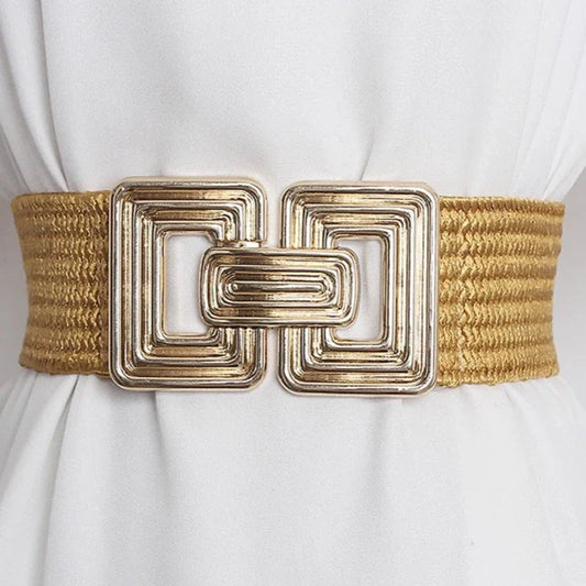 Vintage Square Buckle Woven Metallic Belts