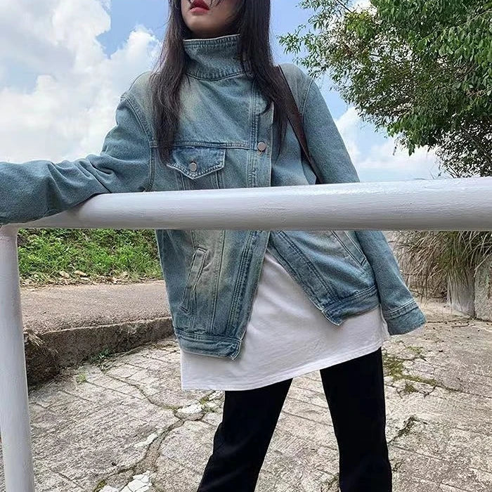 Nomie Funnel Neck Denim Jacket