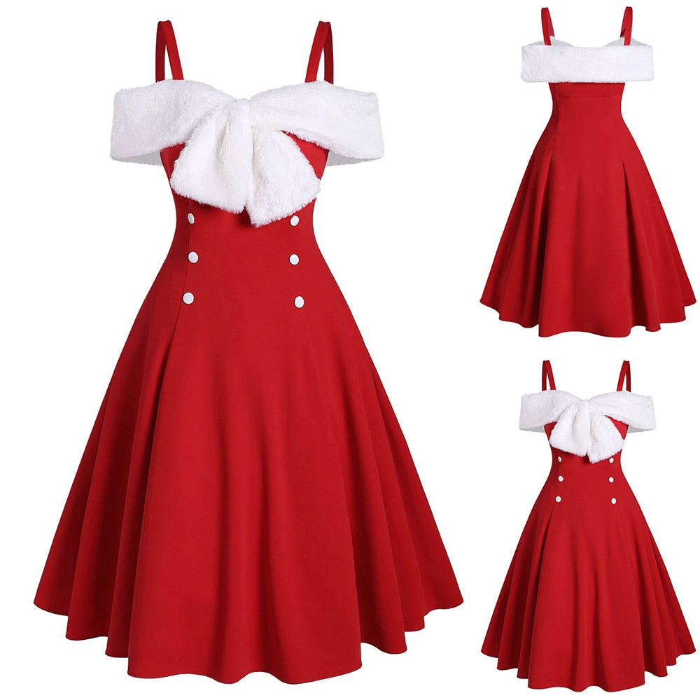 Christmas Dress Clothing + Shawl Pullover Loose Casual Party Red Dresses