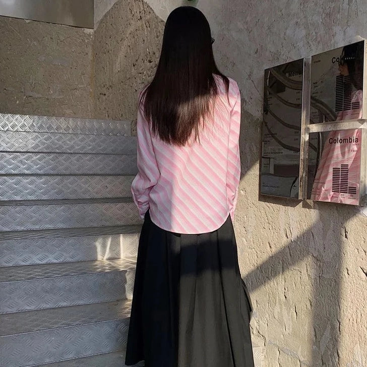 Eugina Pink Striped Necktie Dress Shirt