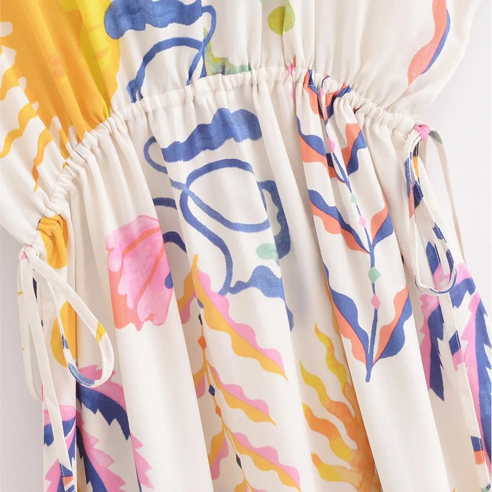 Palm Print Batwing Sleeve Maxi Dress